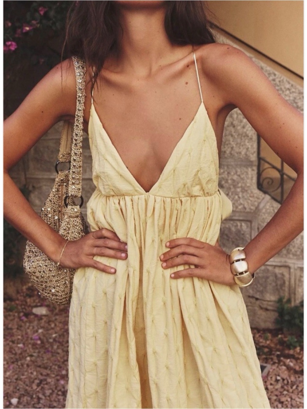 Free People NWT Primmy Textured Triangle Midi Dress Butter Yellow Boho XL - Picture 3 of 16